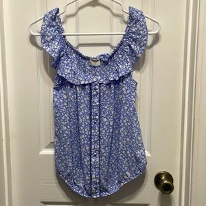 Sleeveless floral blue blouse